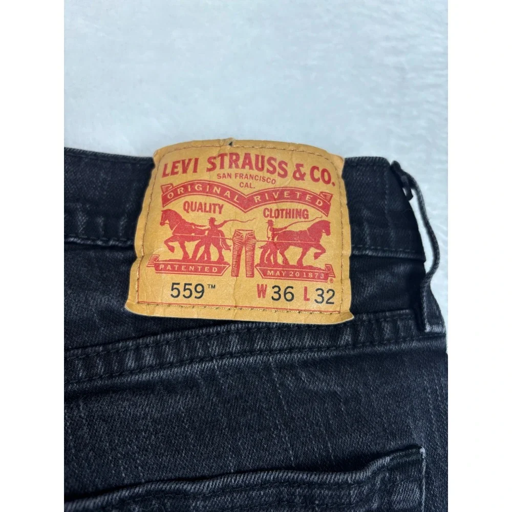 Levis 559 Men's 36x32 Jeans Fuzzy Black Fades Dark Grungy Washed Denim Pants